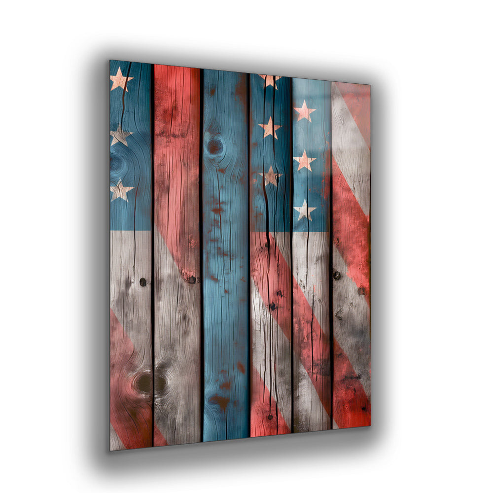 Weathered flag art print with bold rustic details and classic Americana style.
