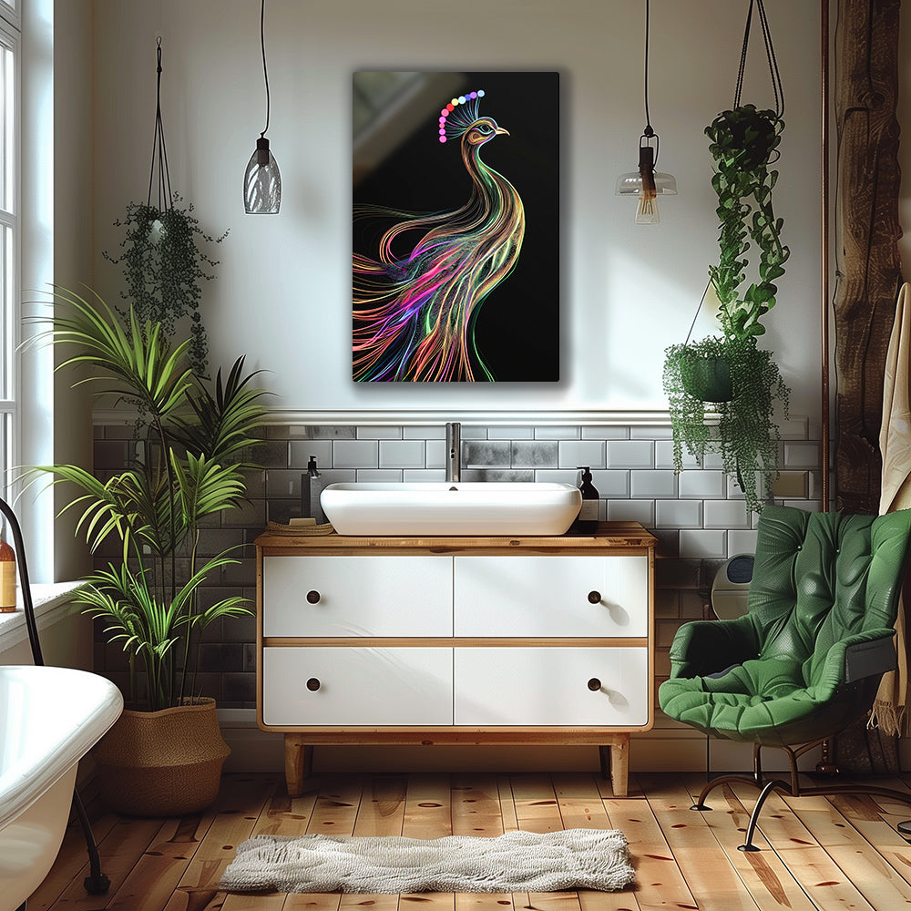
Lightweight, show-stopping decor perfect for artistic and modern interiors. Regal peacock silhouette enhanced by vivid, energetic color flows.  Unique centerpiece ideal for stylish living rooms or creative offices.
